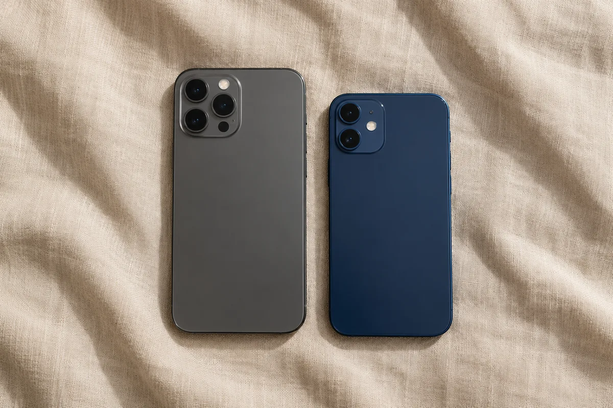 Deux téléphones portables posés côte à côte sur un tissu uni